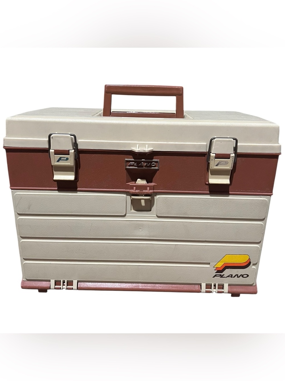 Vintage Plano 757 Fishing Tackle Box Top Storage W/ 4 Drawers Made In USA Clean!